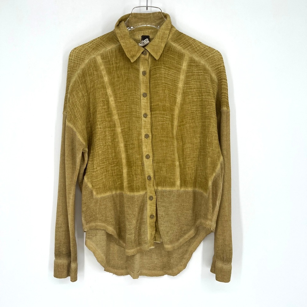 Free People Top Womens XS Oversized Boho Yellow Button Up Casual‎ Western